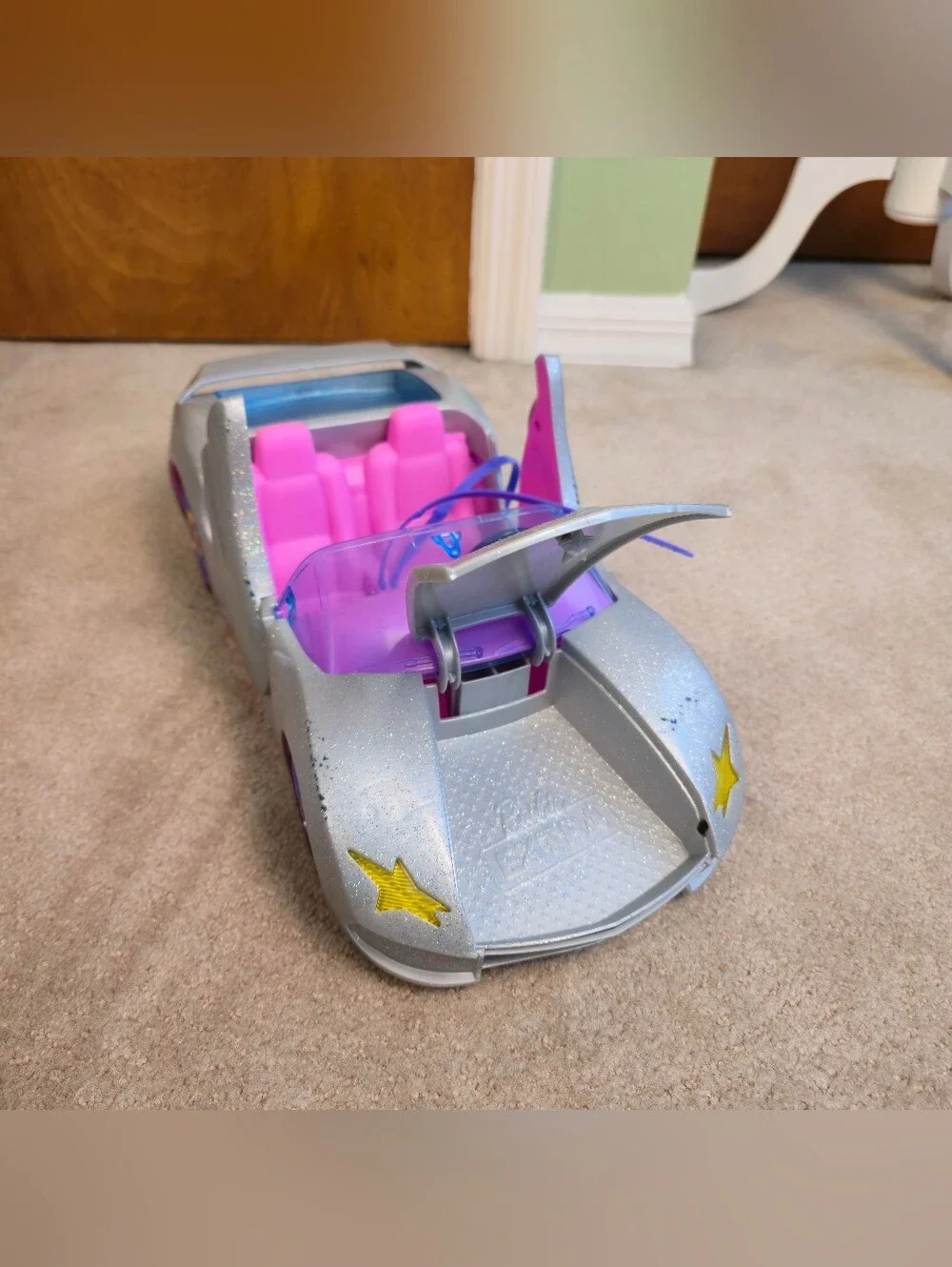 Barbie Extra Silver Sparkle Car w Pool Trunk Winged Doors Convertible Mattel